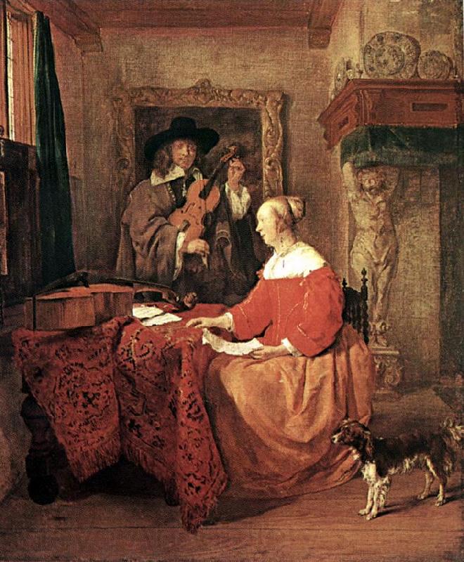METSU, Gabriel A Woman Seated at a Table and a Man Tuning a Violin sg